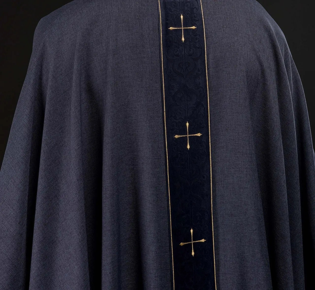 Purple Chasuble with Embroidered Band and Cross Motif
