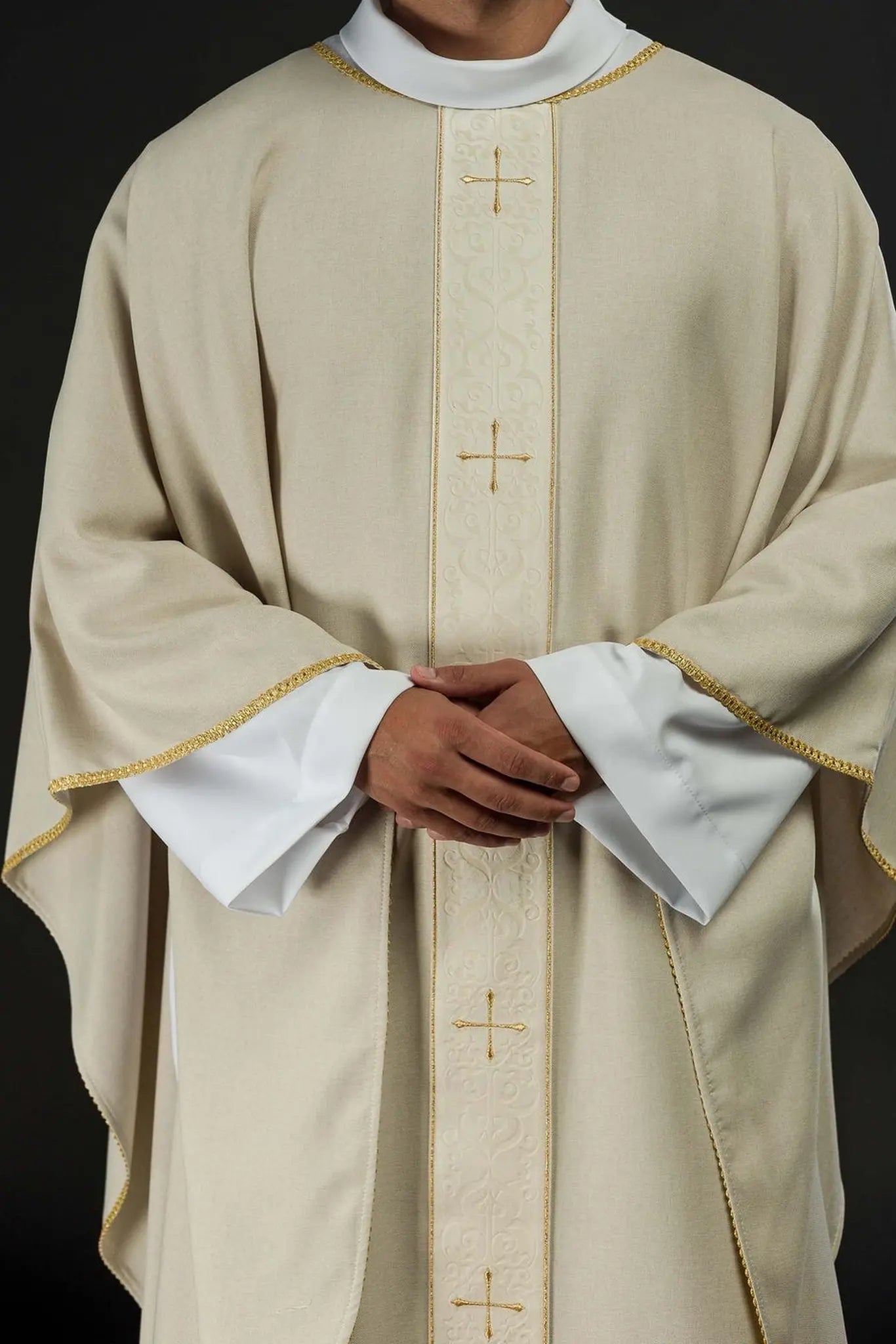 Ecru Chasuble with Embroidered Band and Cross Motif