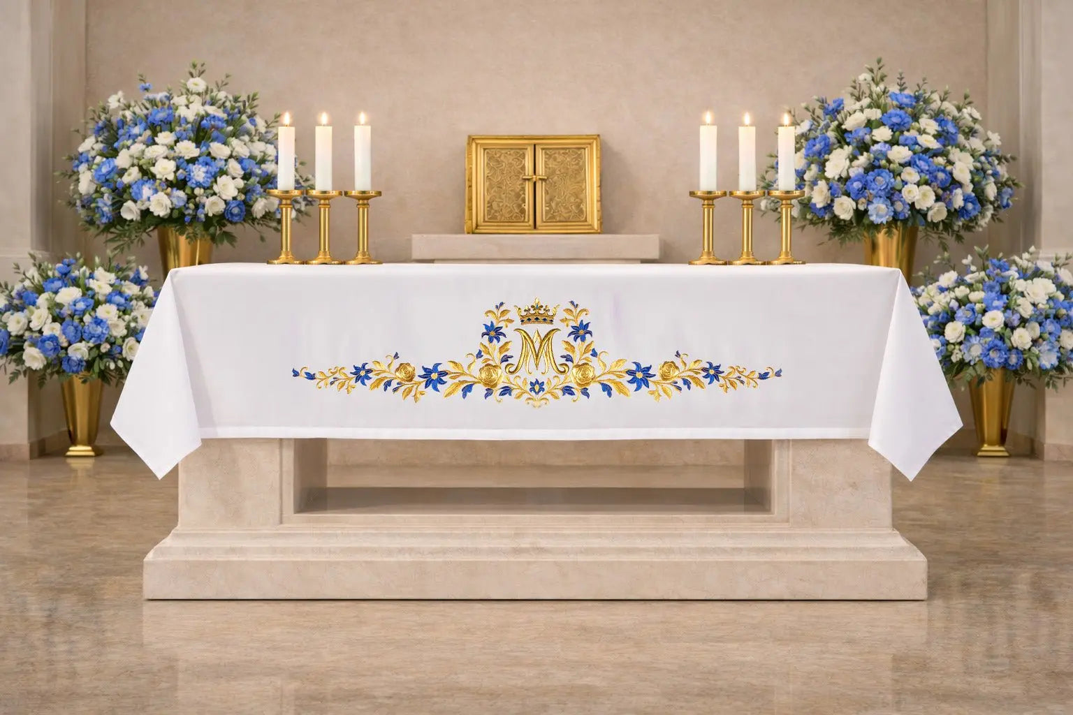 Altar Cloth with Marian Monogram Embroidery