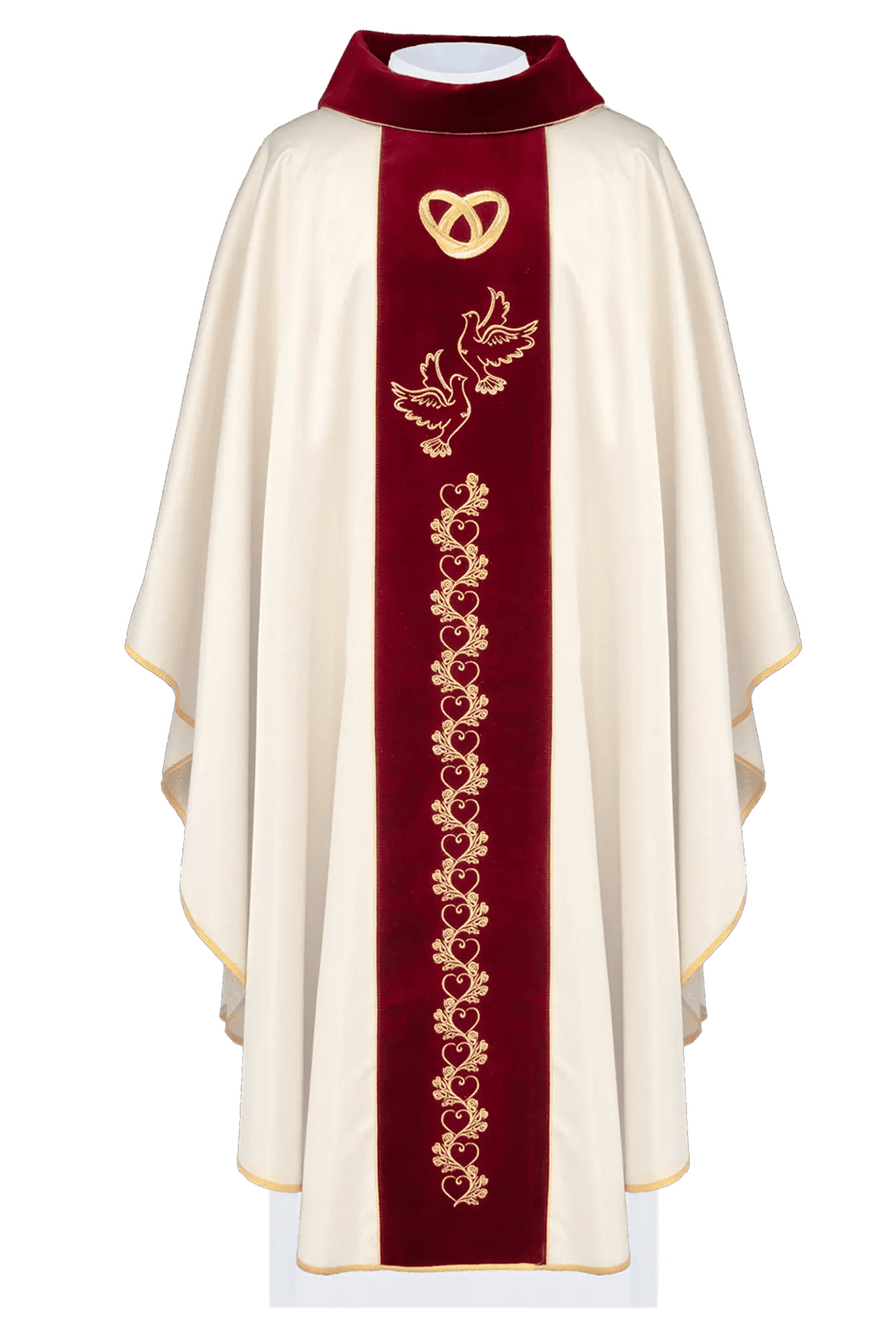 Wedding Chasuble in Ecru with Red Velvet Sash