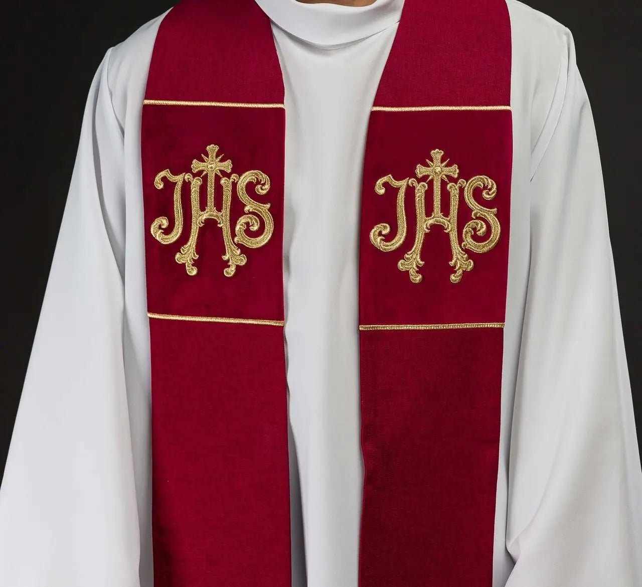 Red Velvet Embroidered Stole with IHS Motif