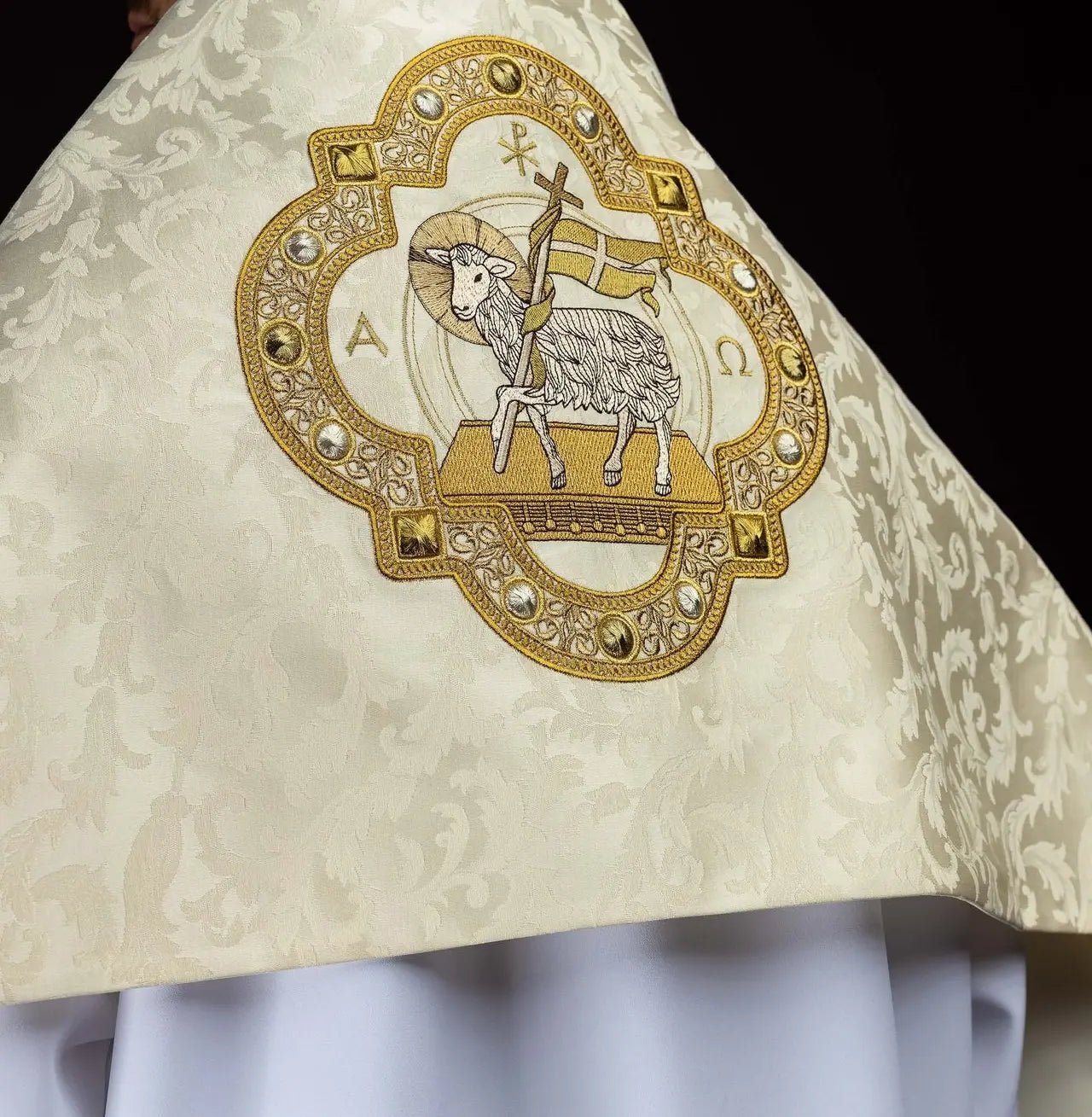 Ecru Humeral Veil with Paschal Lamb Embroidery