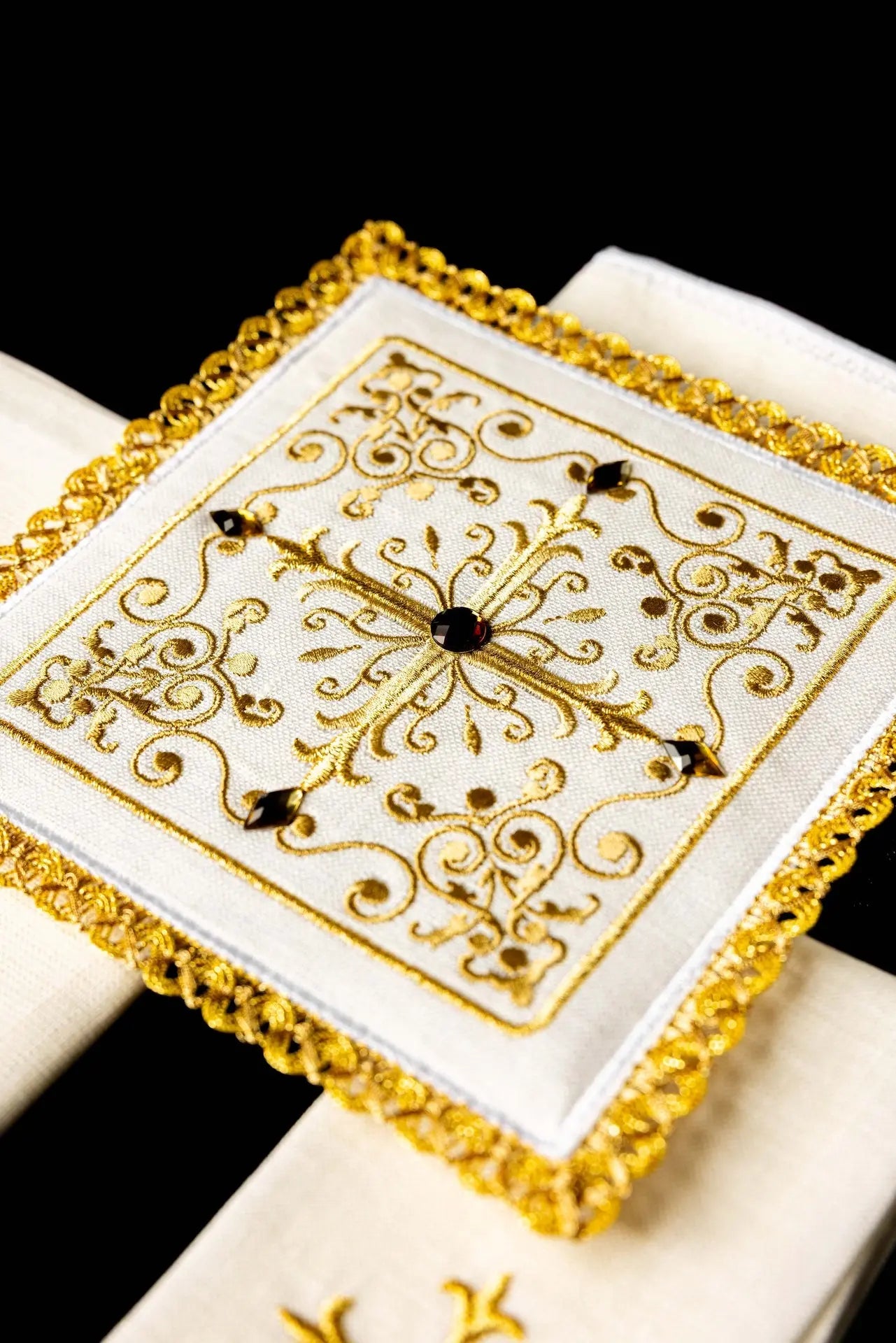 Richly decorated Altar linens set with cross embroidery