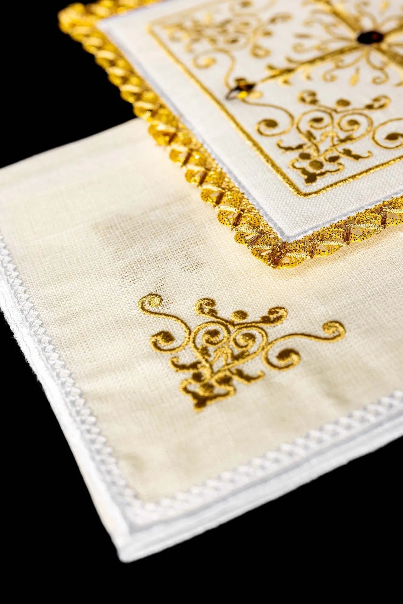 Richly decorated Altar linens set with cross embroidery