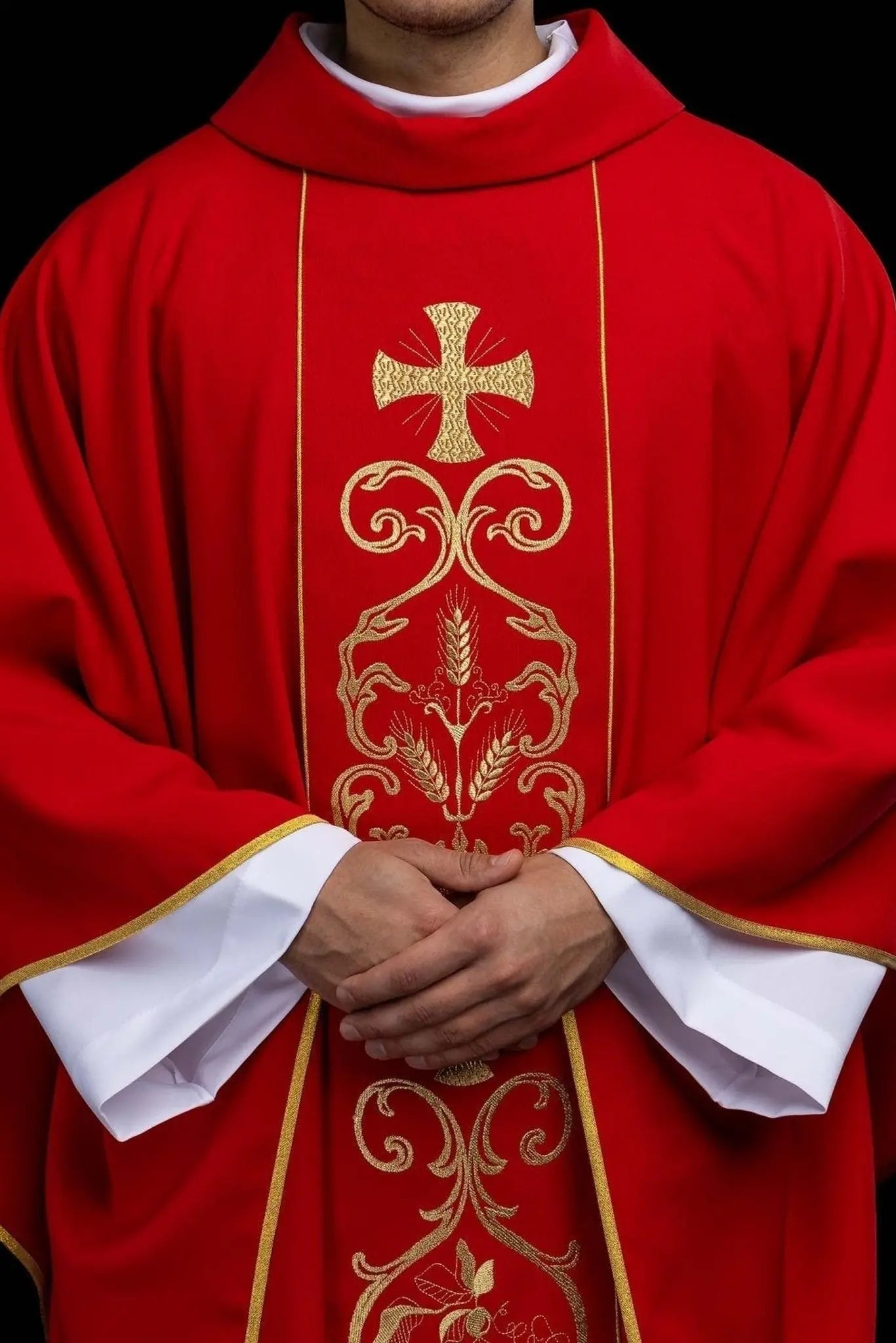 Red Liturgical Chasuble with Embroidered Band