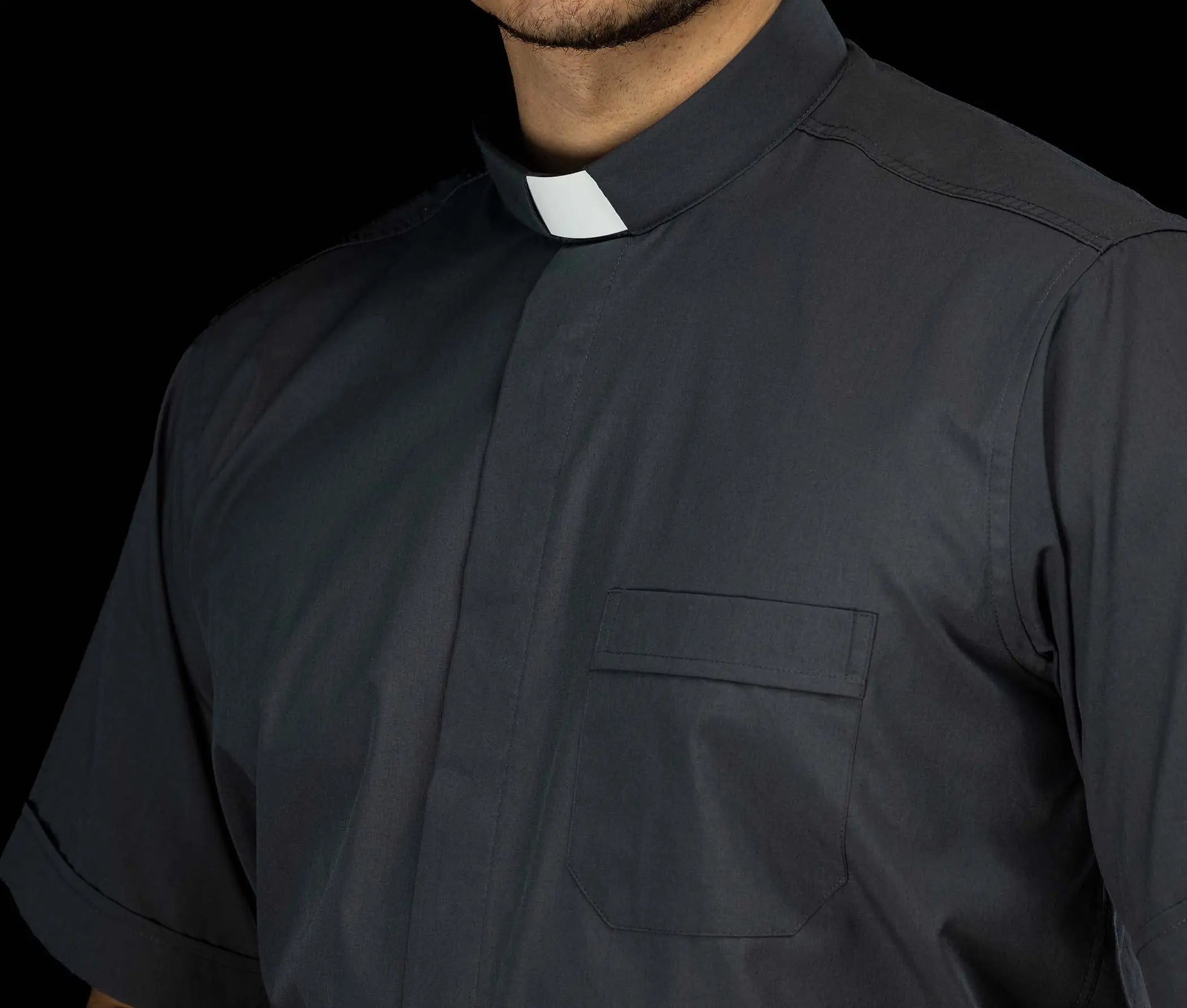 Clergy Shirt Dark Gray Short Sleeve with Collar Tab