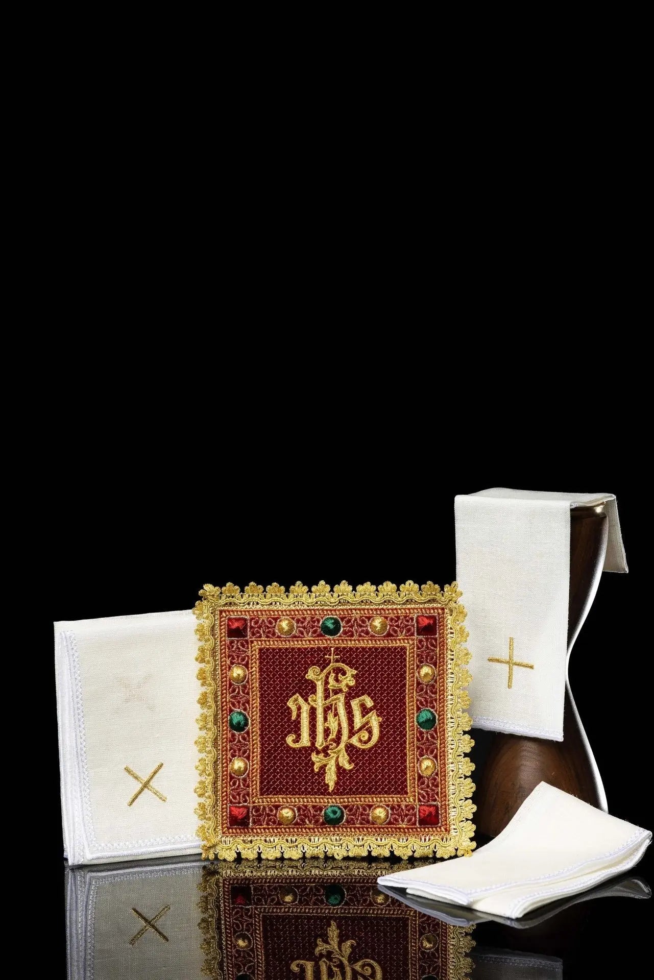 Velvet Chalice Set in Red with Embroidered IHS Symbol