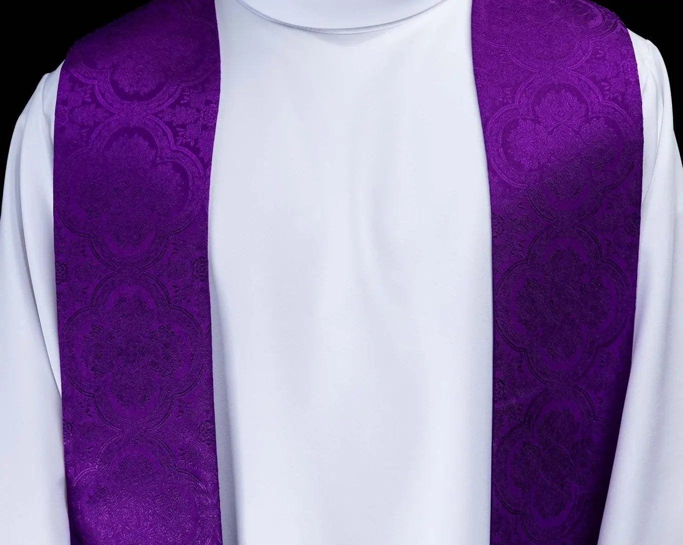 Purple Jacquard Stole with Embroidered Cross
