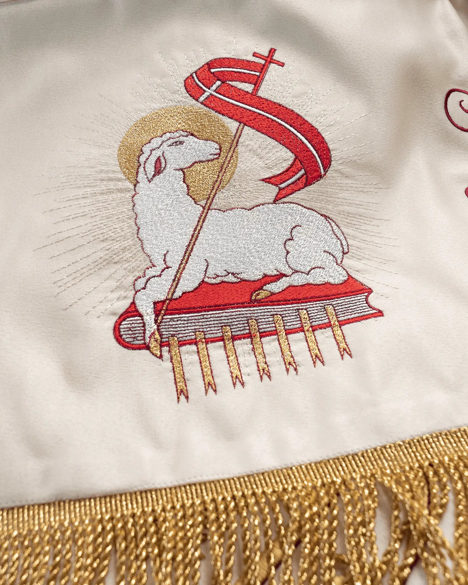 Embroidered canopy with chalice motif