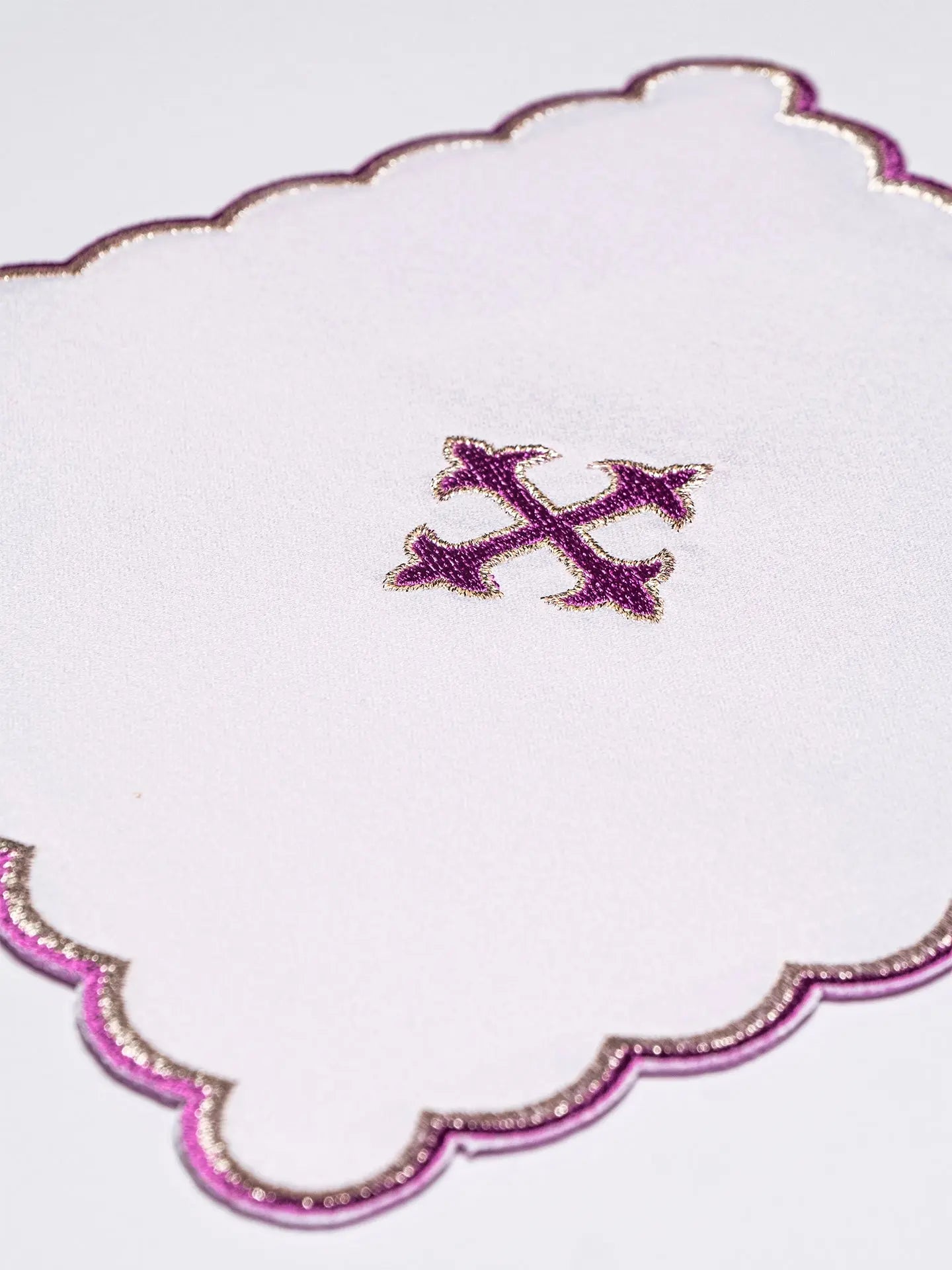 Embroidered chalice linen set purple cross