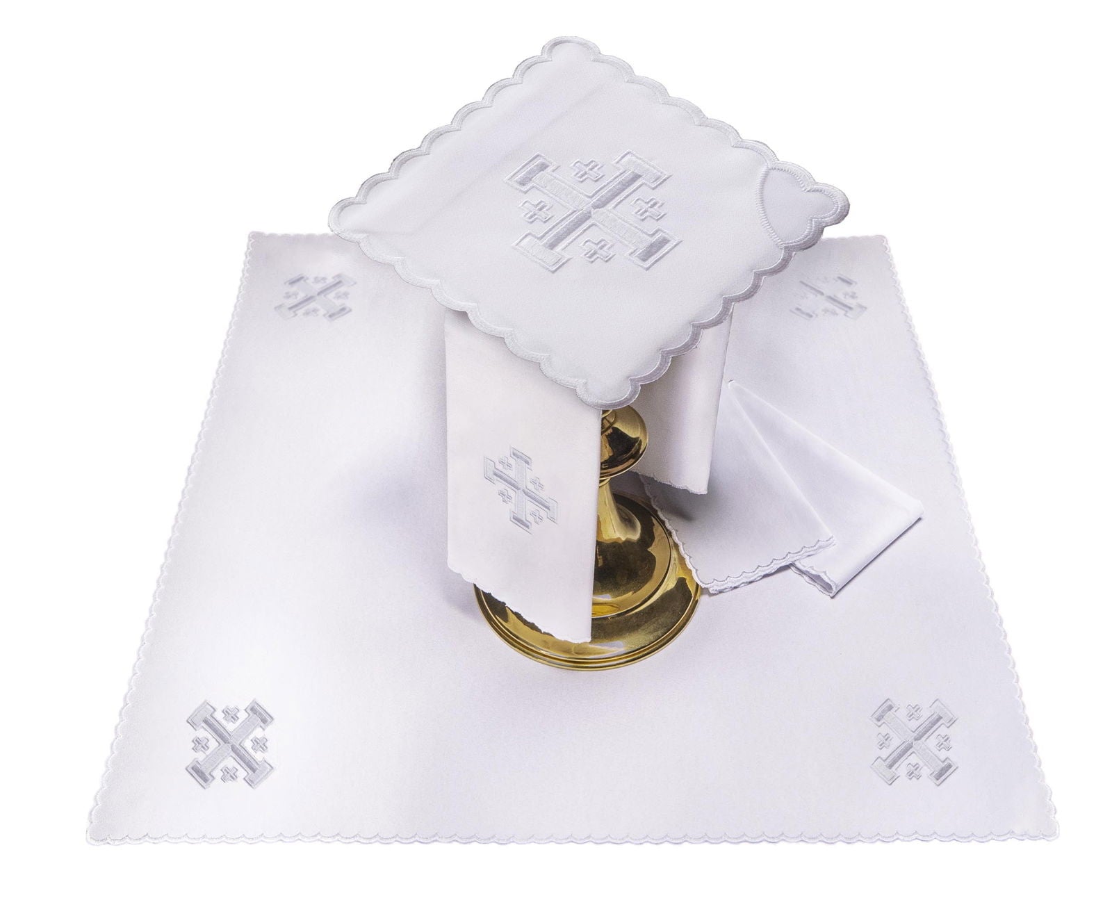 Chalice linen with Jerusalem cross embroidery white
