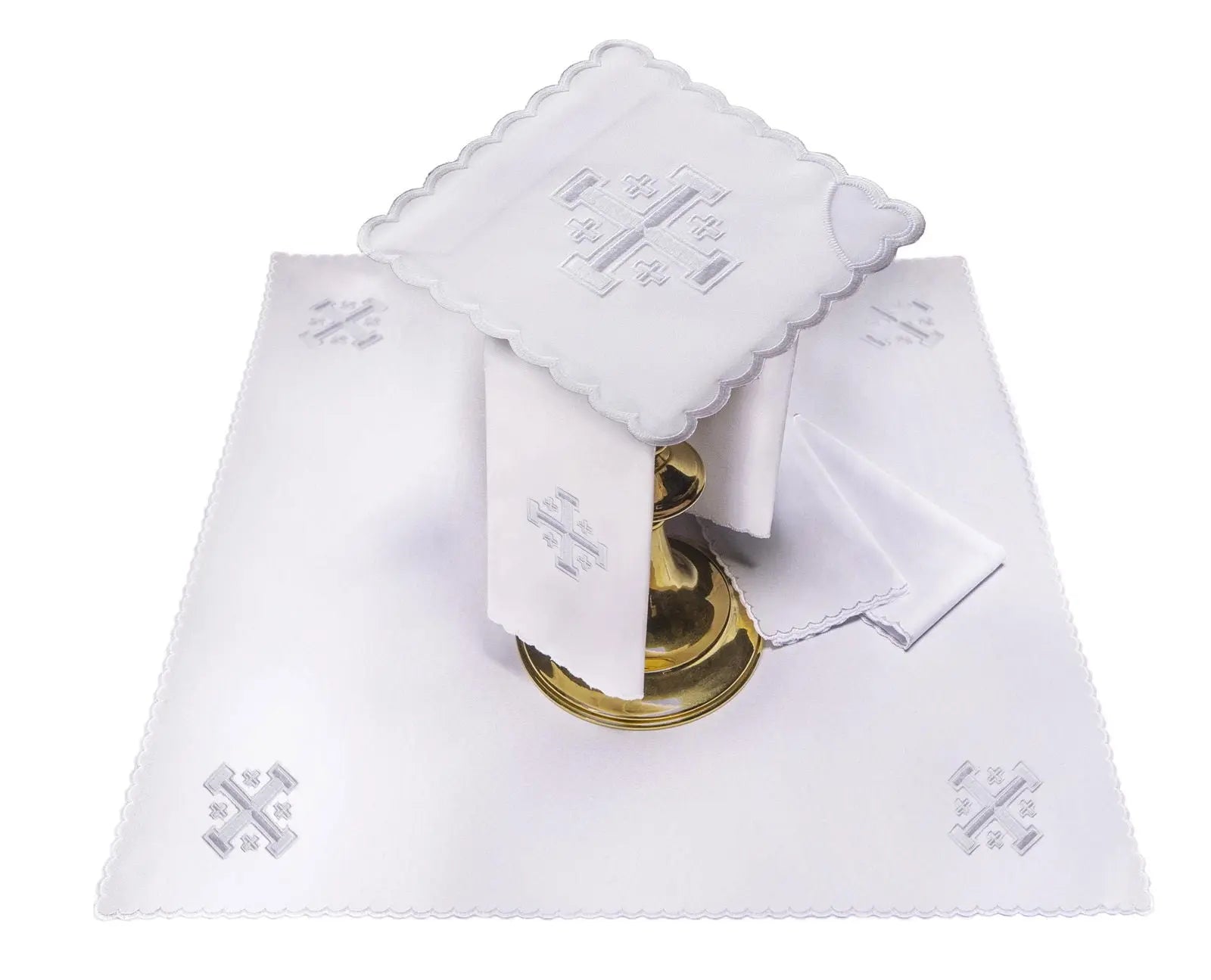 Chalice linen with Jerusalem cross embroidery white