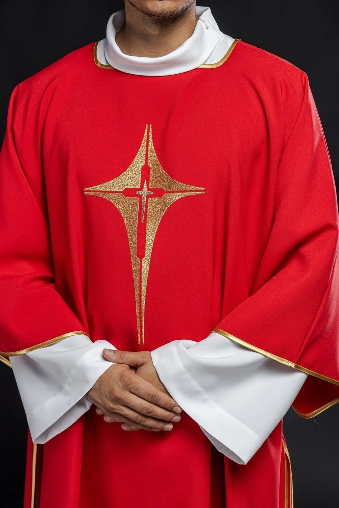 Red Dalmatian with embroidered gold cross