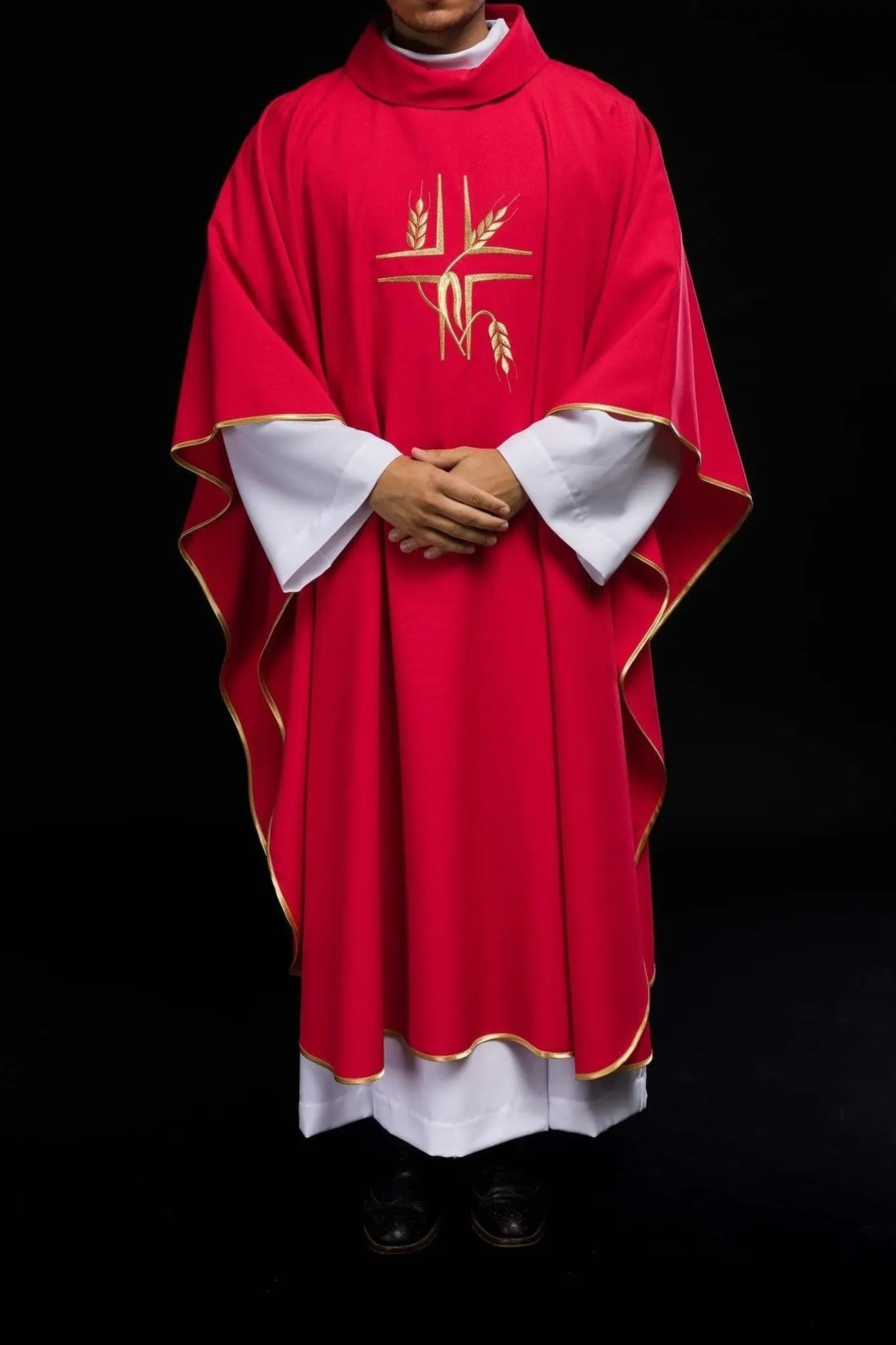 Red chasuble with embroidery of the Cross and Spikes