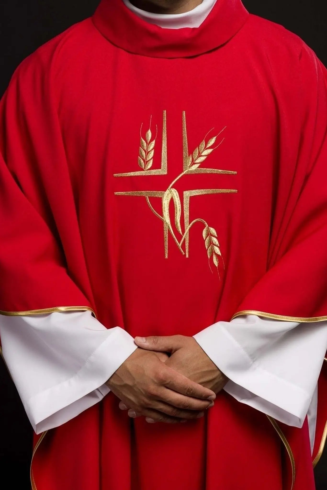 Red chasuble with embroidery of the Cross and Spikes