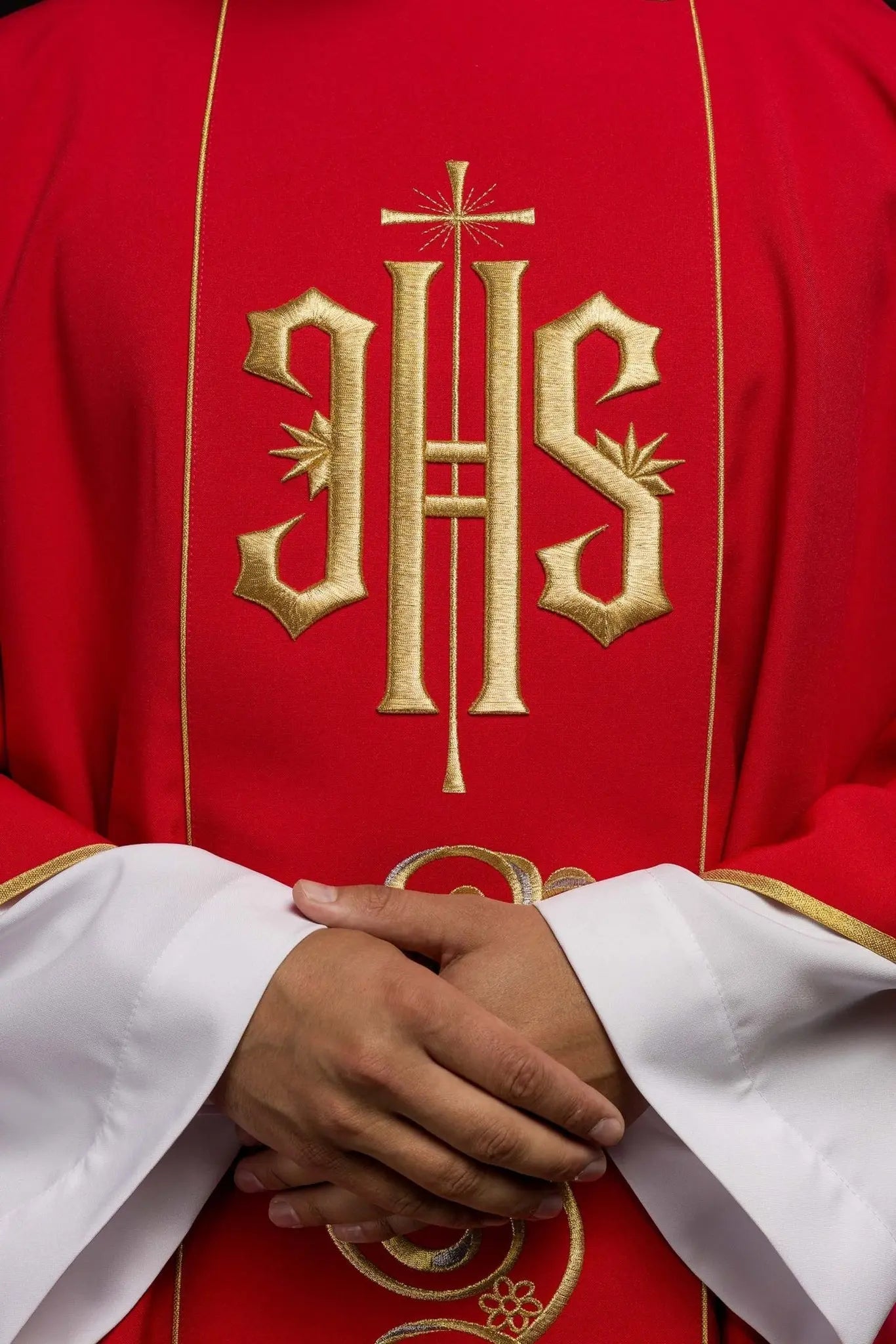 Red Dalmatic with Embroidered IHS Band