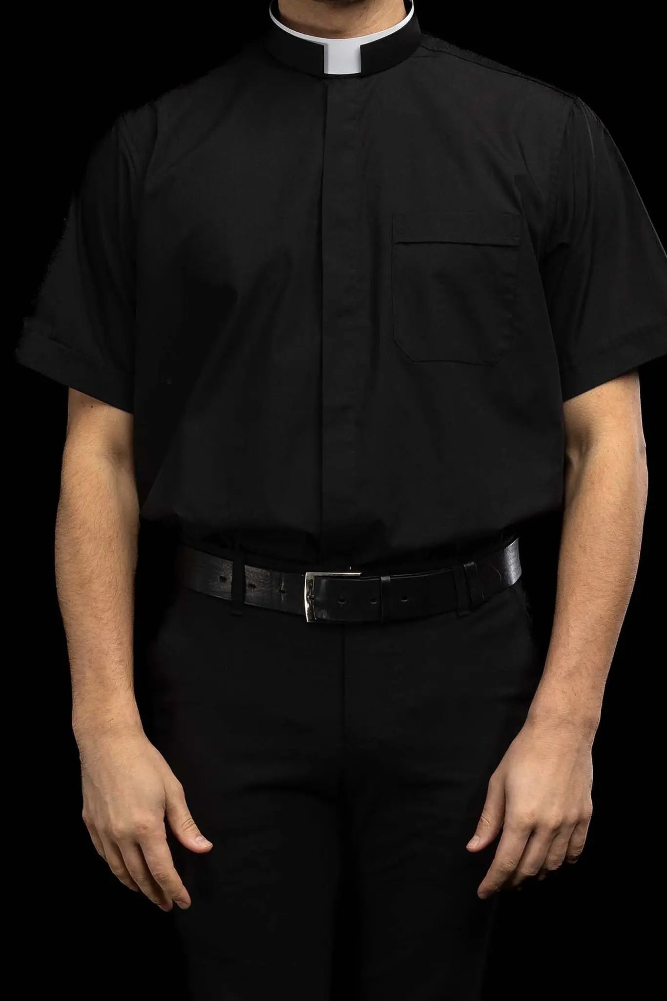 Roman Clergy Shirt Black Short Sleeve with Collar Tab