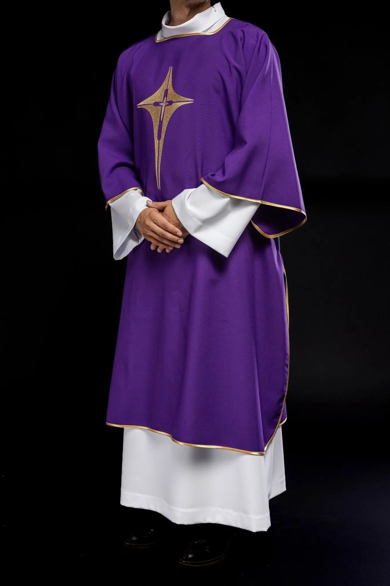 Purple Dalmatian with embroidered gold cross