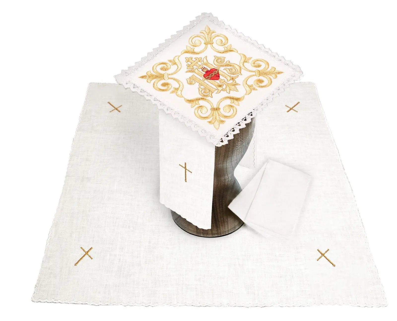 Linen chalice set with eucharistic embroidery JHS