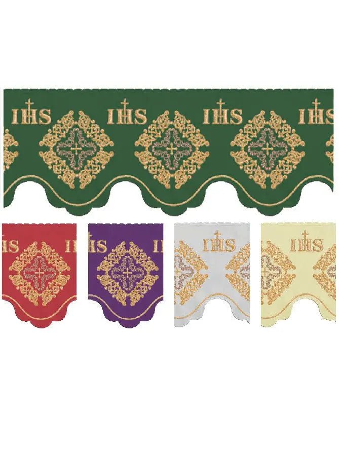 Metre with frontal embroidery IHS Cross and rosette Green