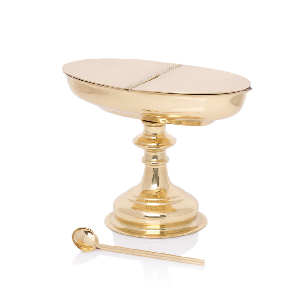 Mosiężna łódka na kadzidło z łyżeczką