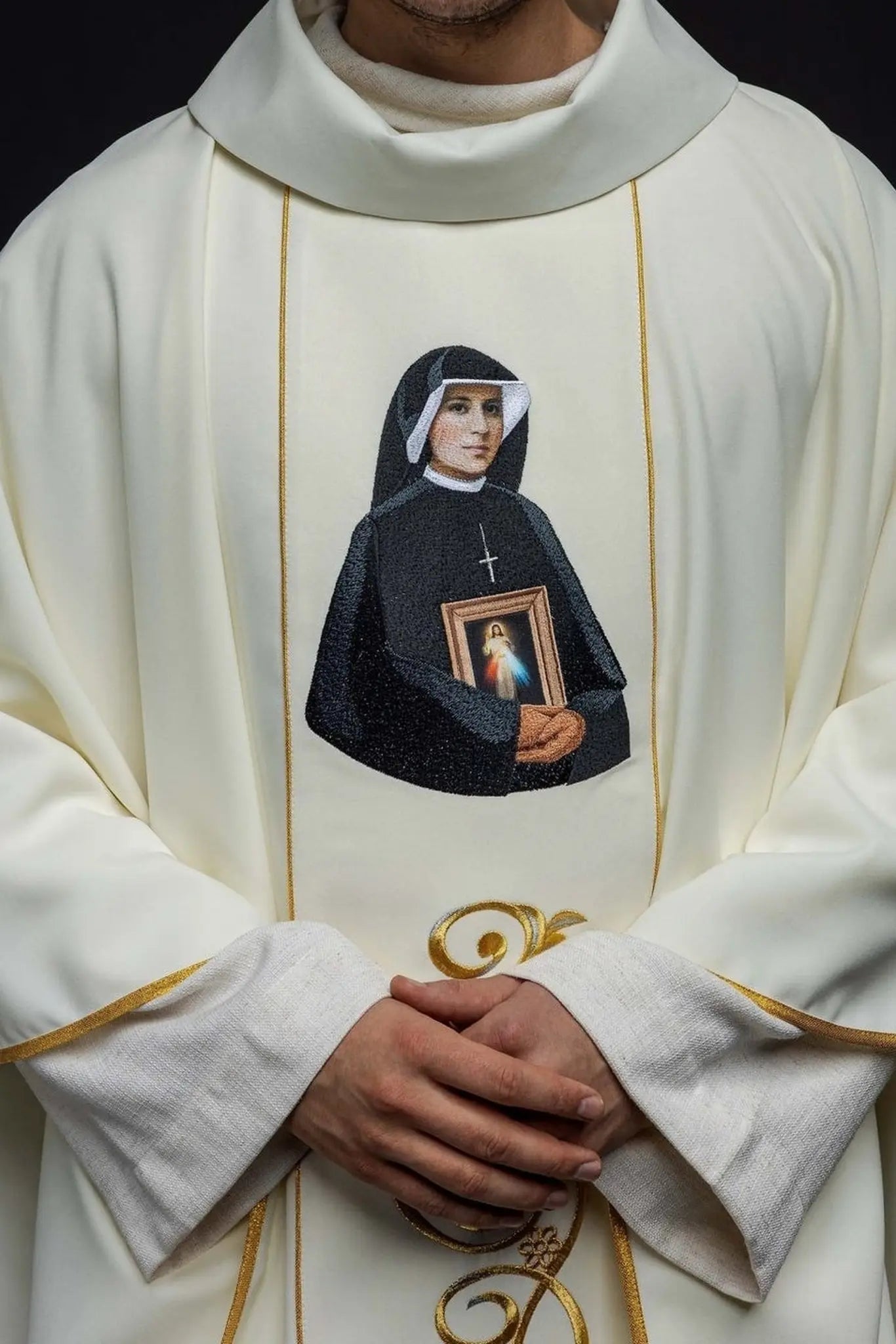 Embroidered Chasuble Featuring the Image of Saint Faustina