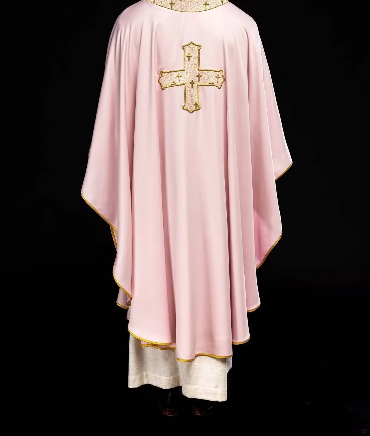 Pink Chasuble with Richly Embroidered Cross and Decorative Collar