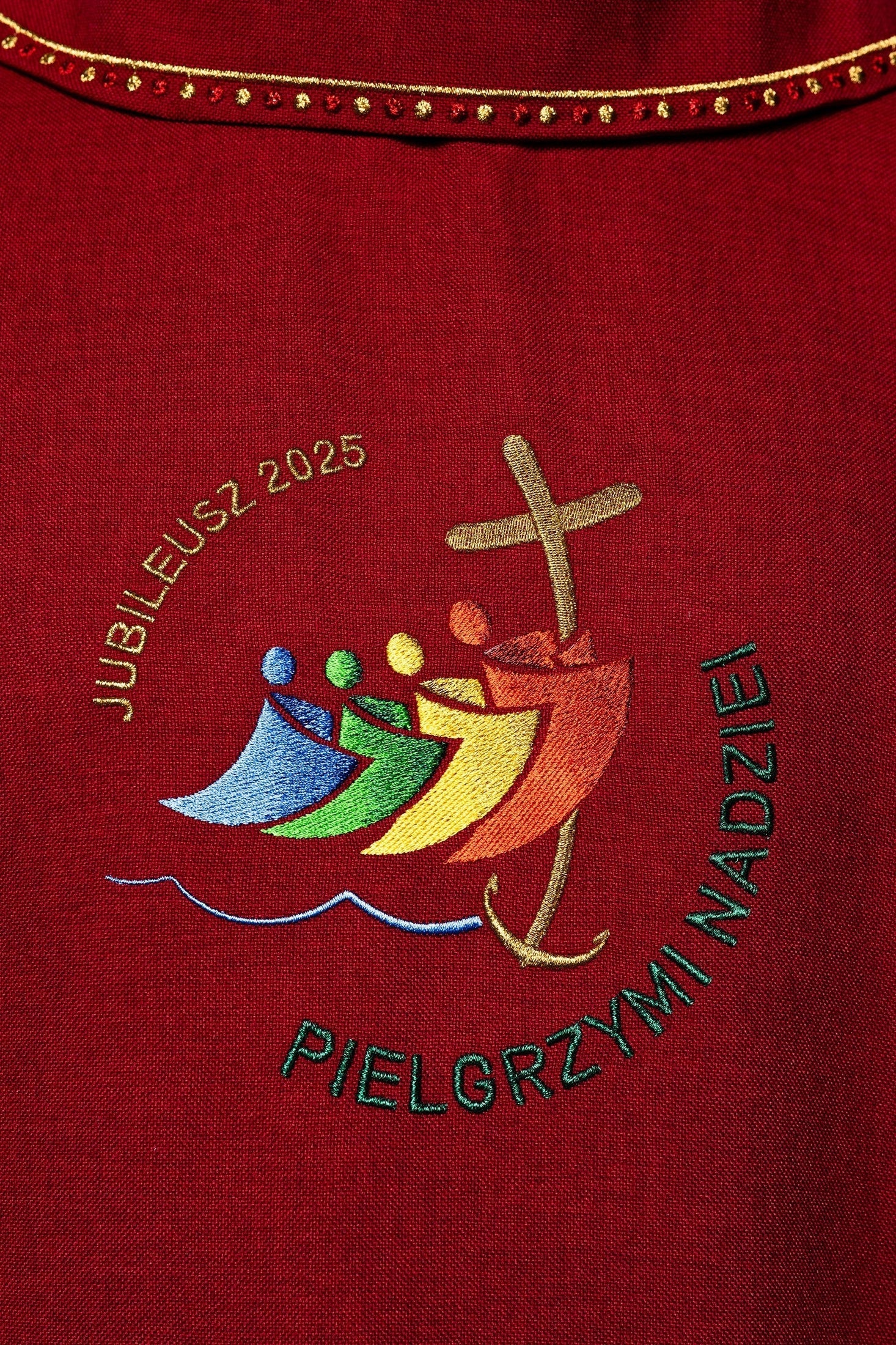 Chasuble with JUBILEE ROME 2025 Embroidery and Red Collar Trim (In Polish Language)