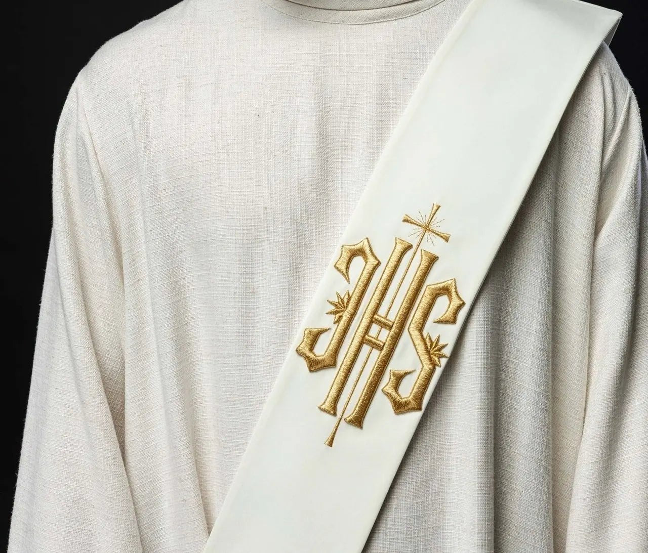 Diaconate stole embroidered IHS with Cross