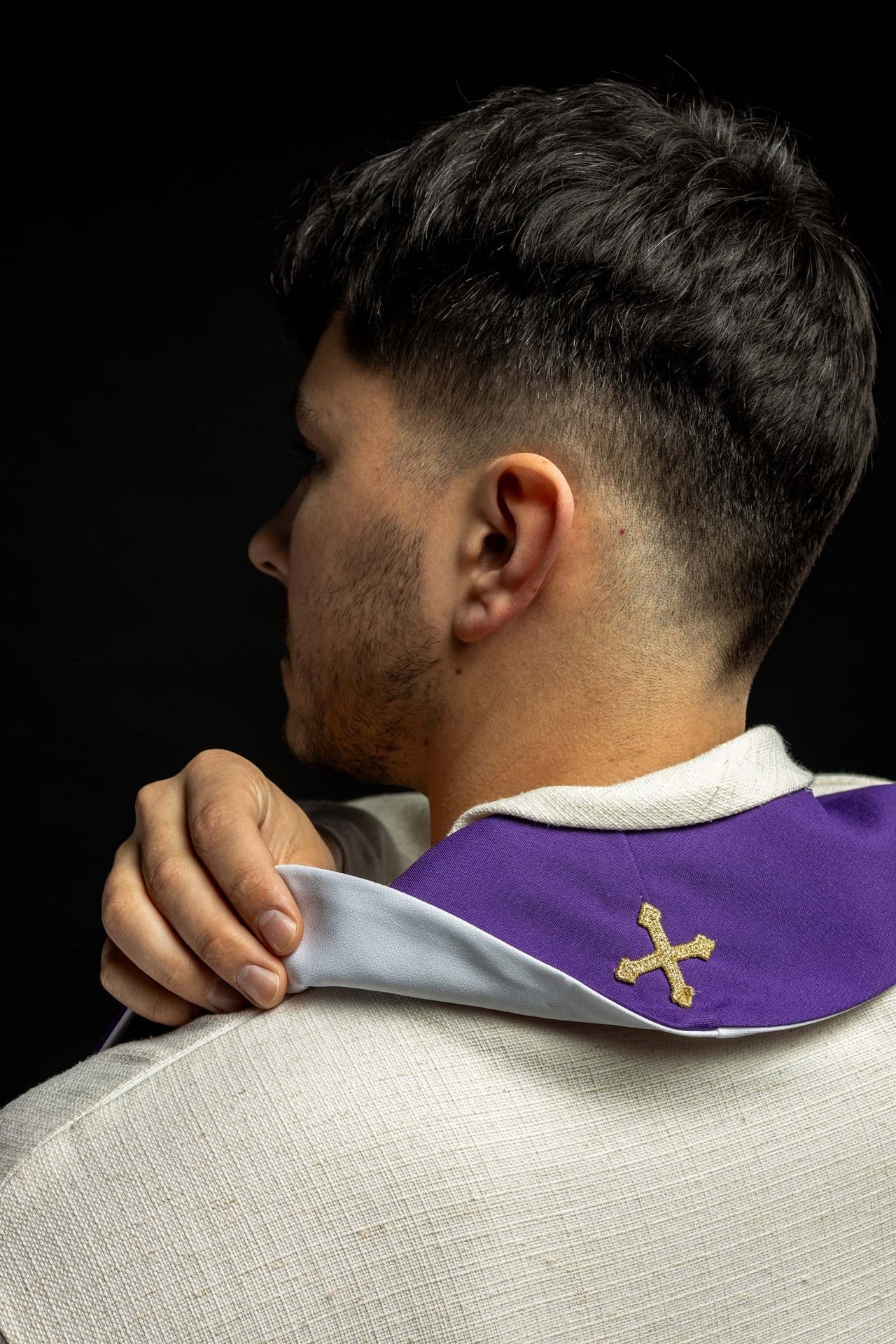 Stuła Dwustronna Haftowana IHS fioletowo - biała