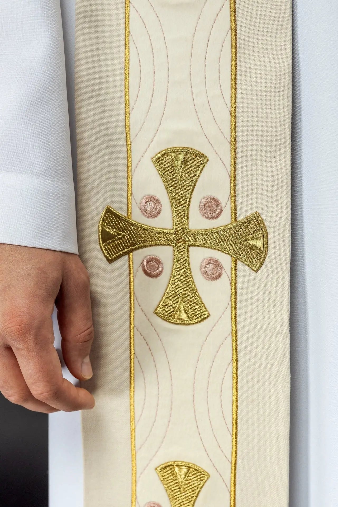 Embroidered stole with ecru crosses