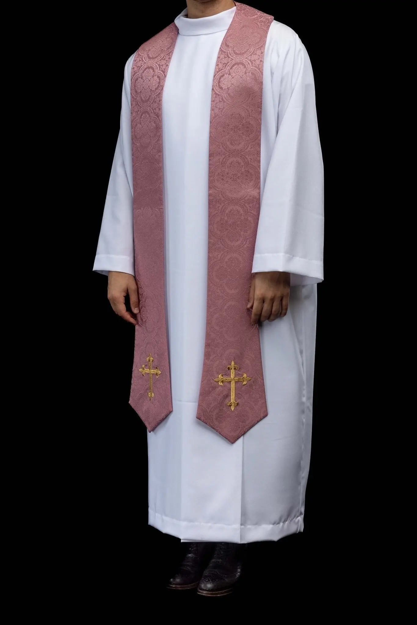 Rose jacquard stole with embroidered crosses