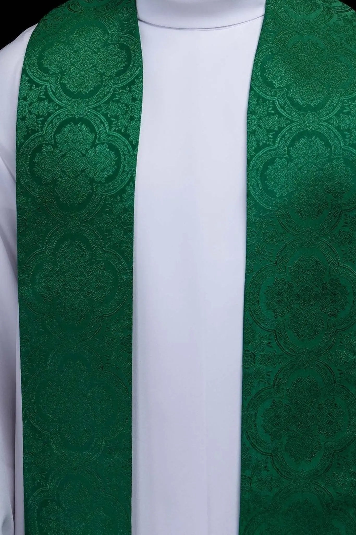 Green jacquard stole with embroidered cross motif