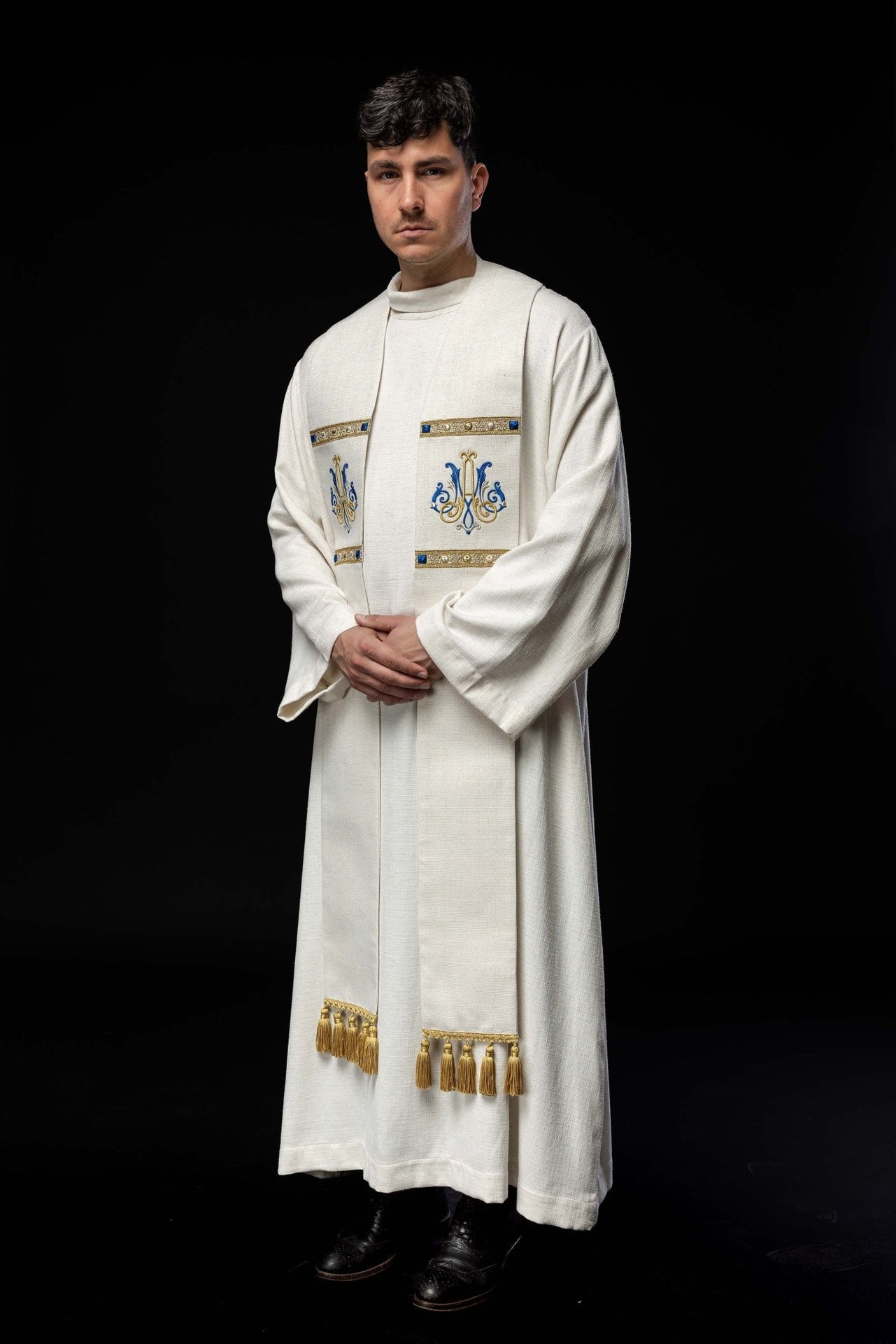 Stuła haftowana z symbolem Maryjnym