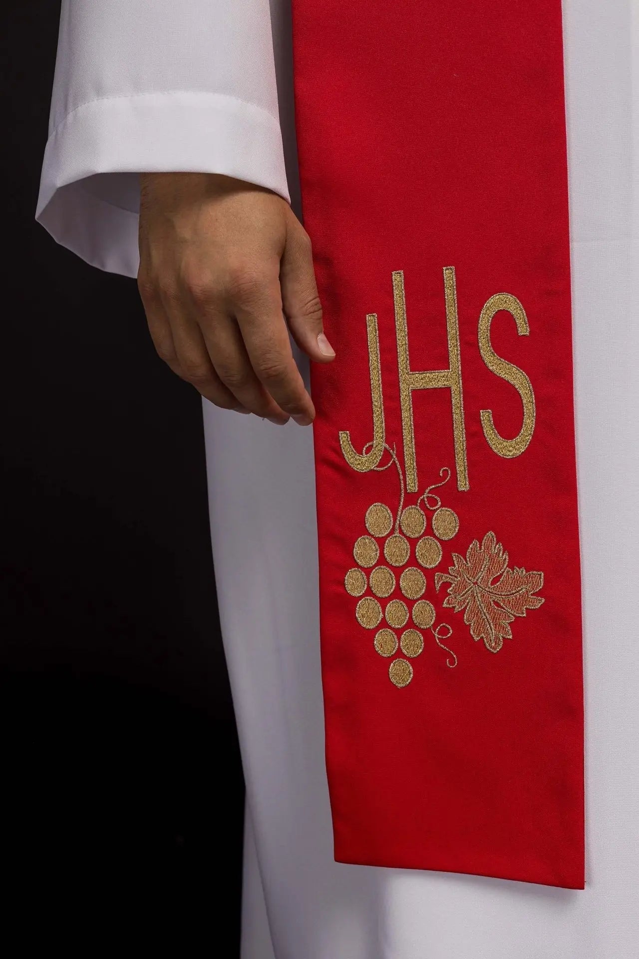 Priest's stole red embroidered IHS with grapes