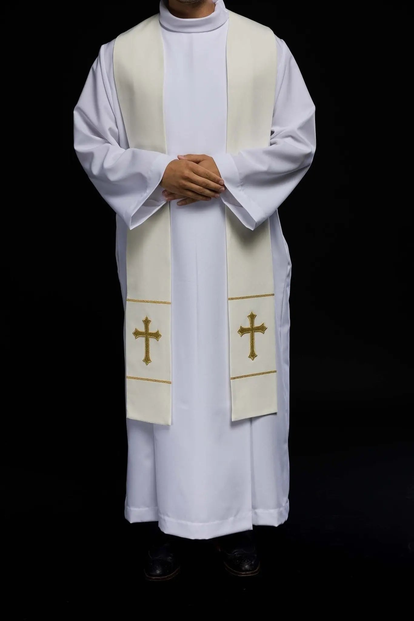 Embroidered priest's stole Cross ecru