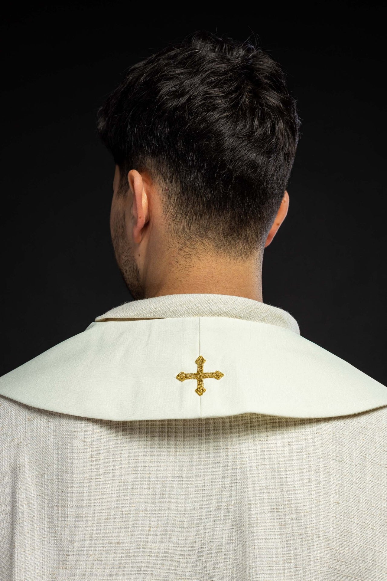 Stuła kapłańska haftowana Ryba Chleb Krzyż w kolorze ecru