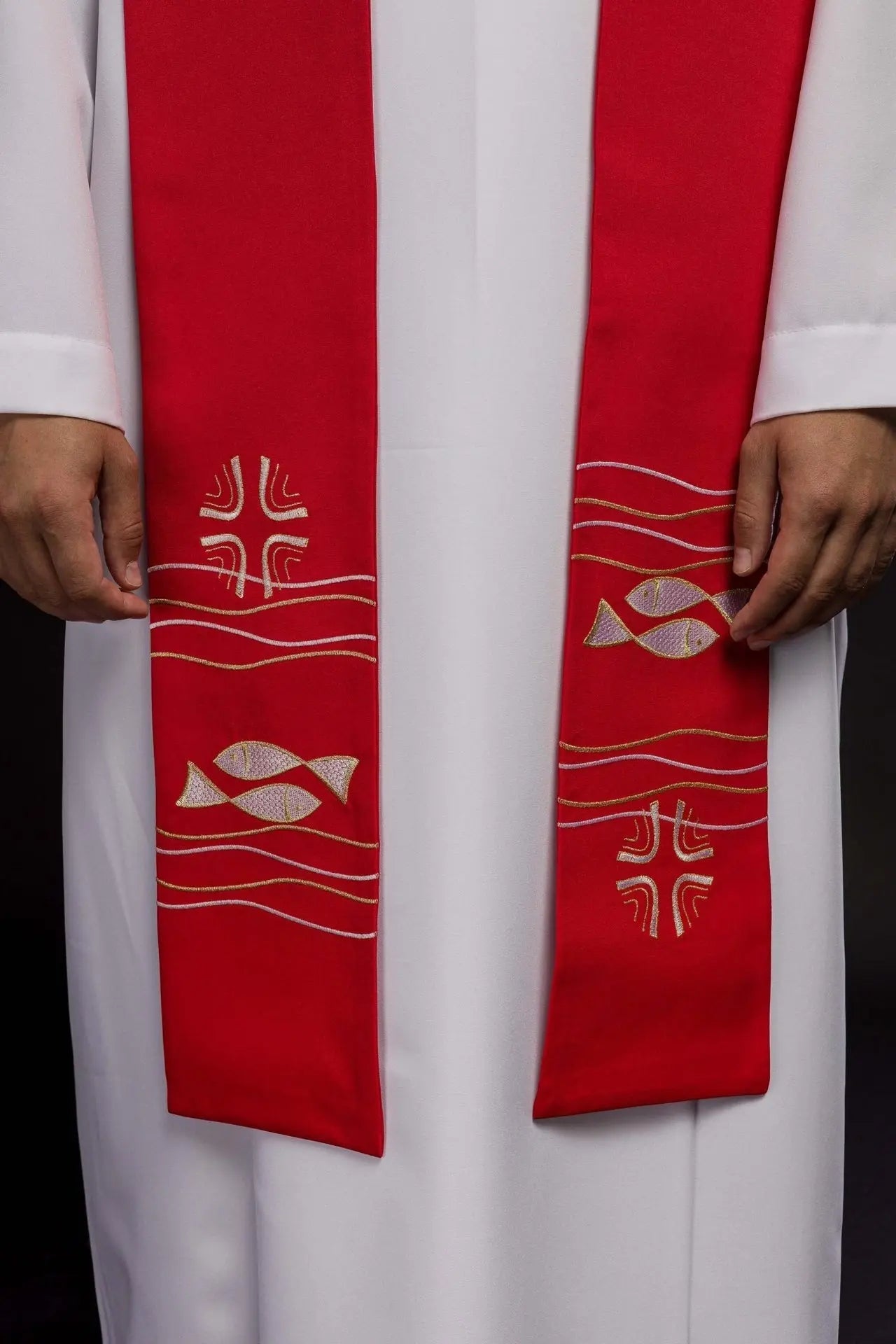 Embroidered priest's stole Fish Red