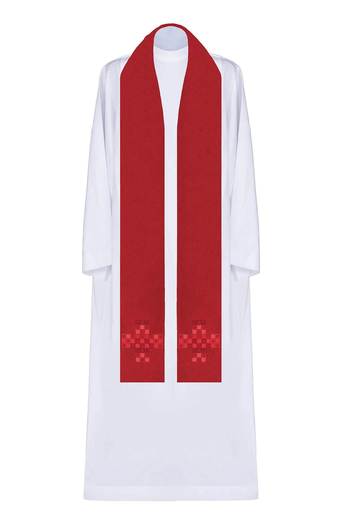 Priest's stole in red with mosaic cross