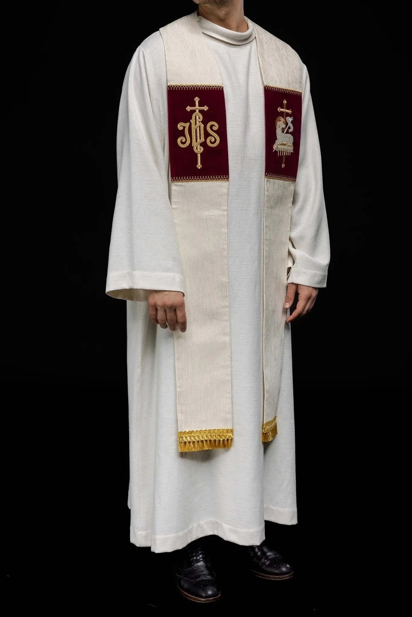 Stole with Embroidered Lamb of God and JHS Symbol