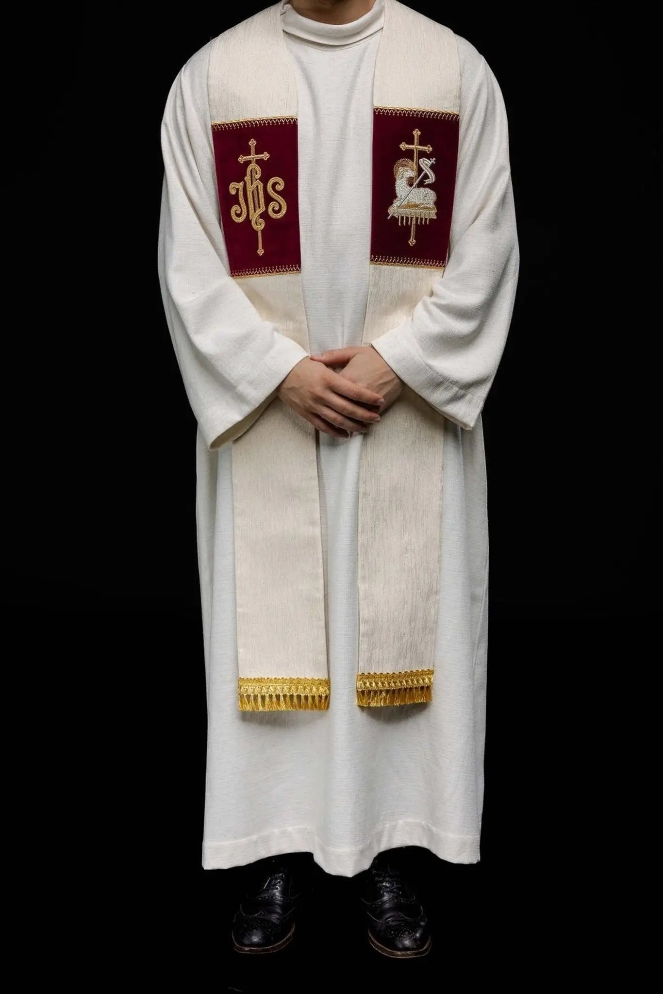 Stole with Embroidered Lamb of God and JHS Symbol