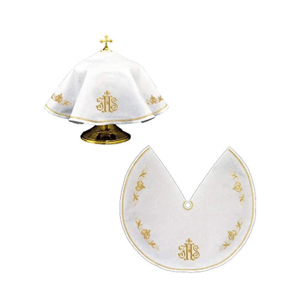 Embroidered circular veil for tin with IHS motif