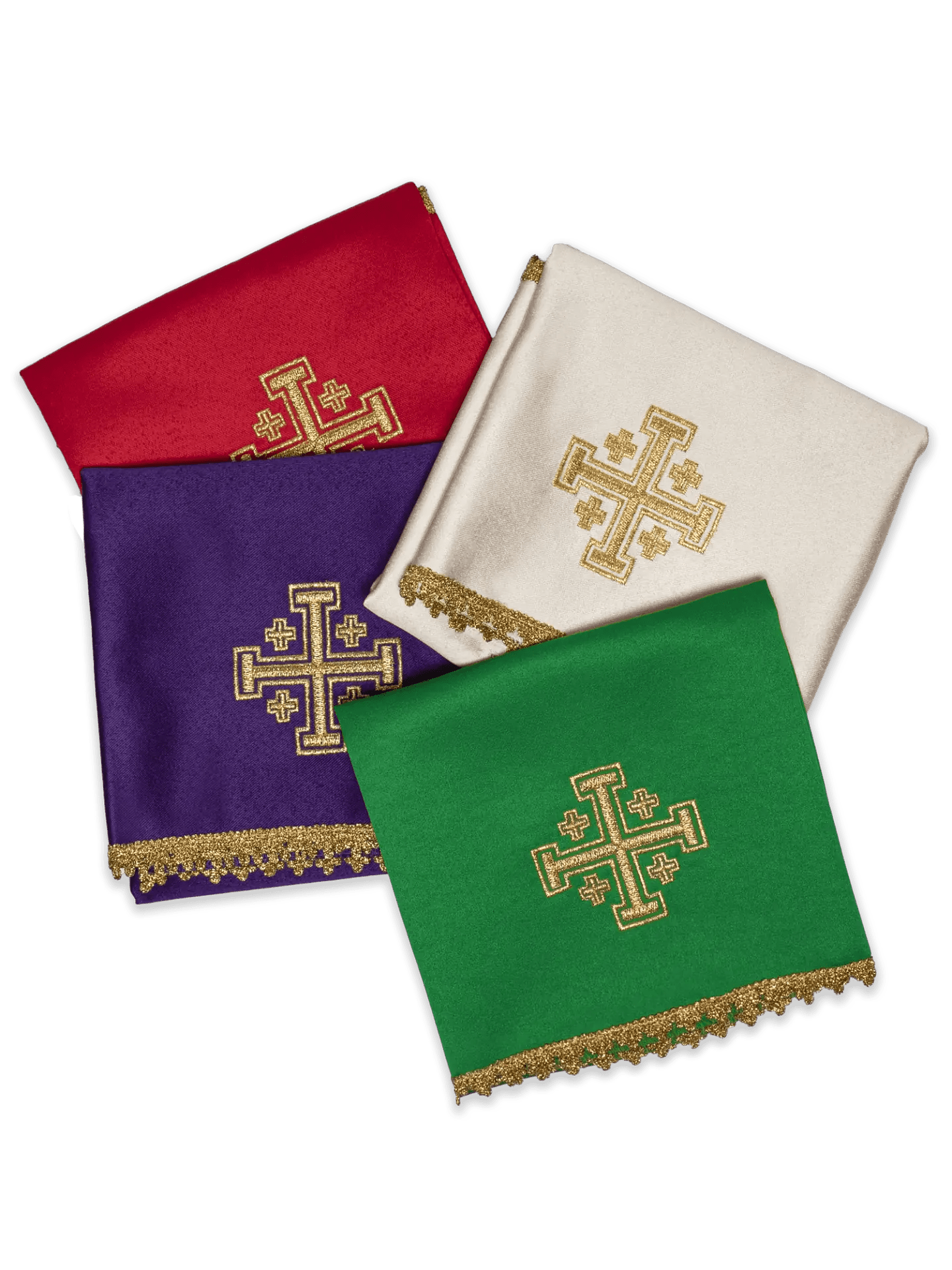 Set of four chalice veils with Jerusalem Cross embroidery