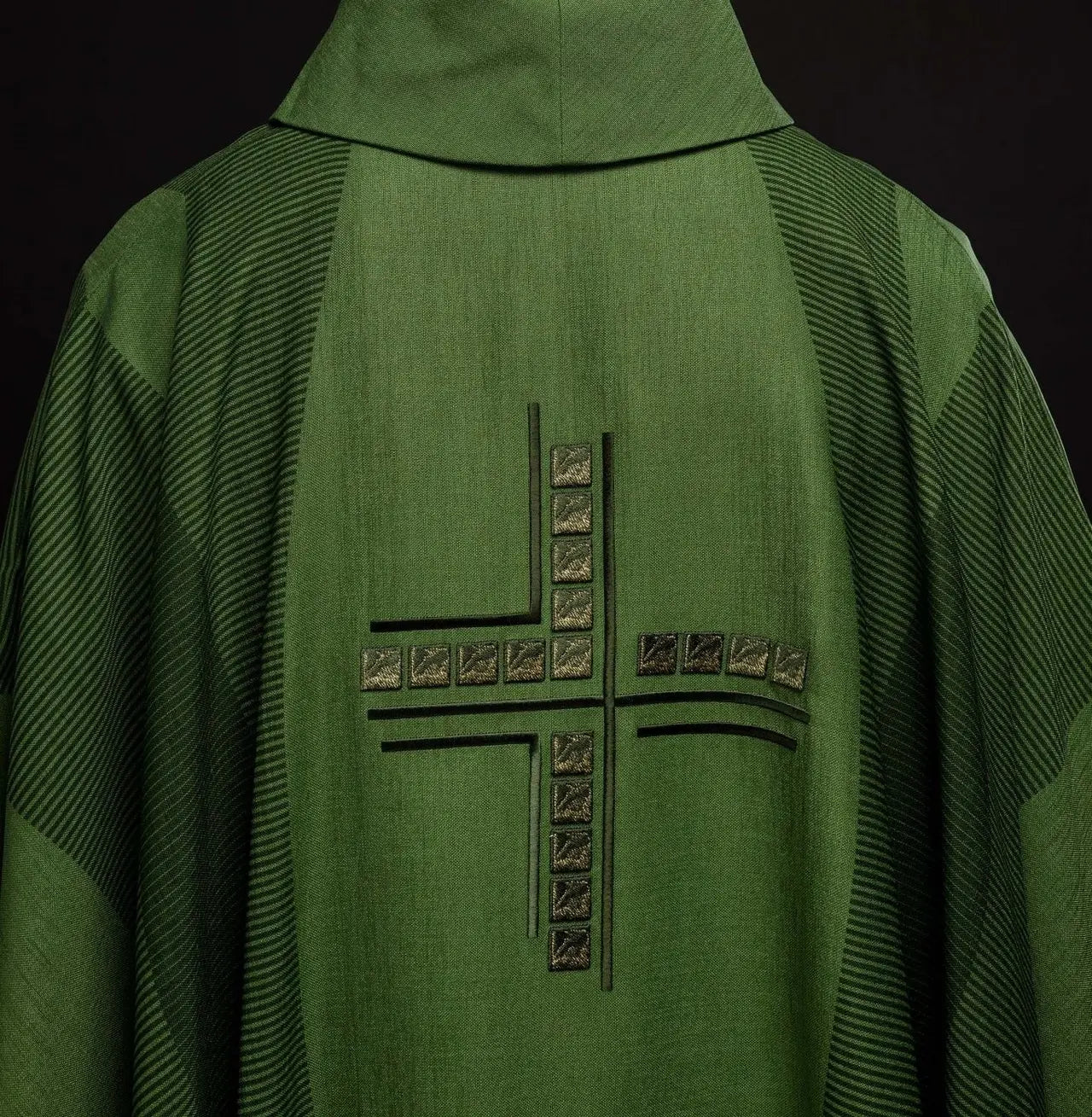 Green liturgical chasuble with cross