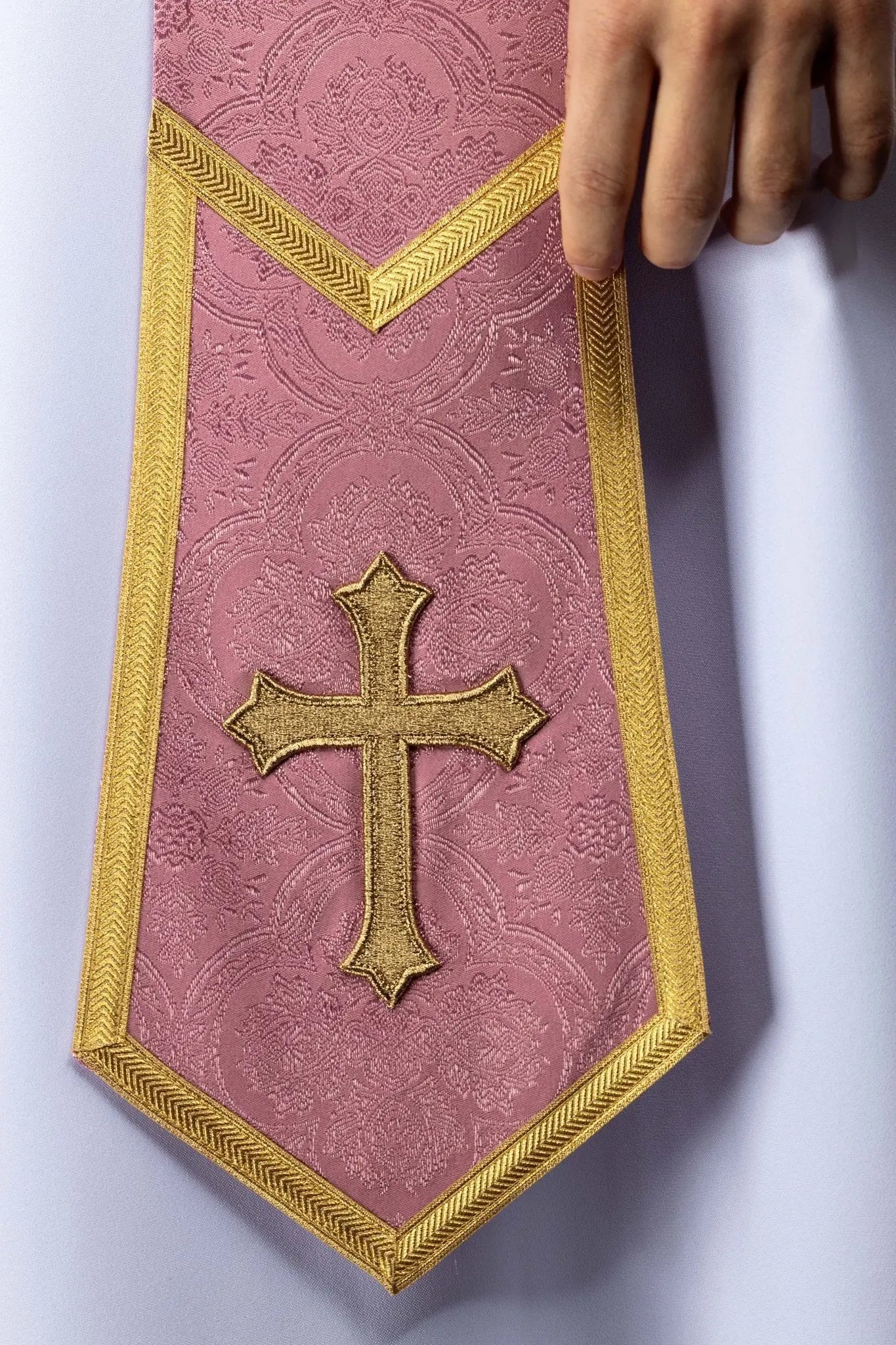 Rose Jacquard Stole with Embroidered Cross