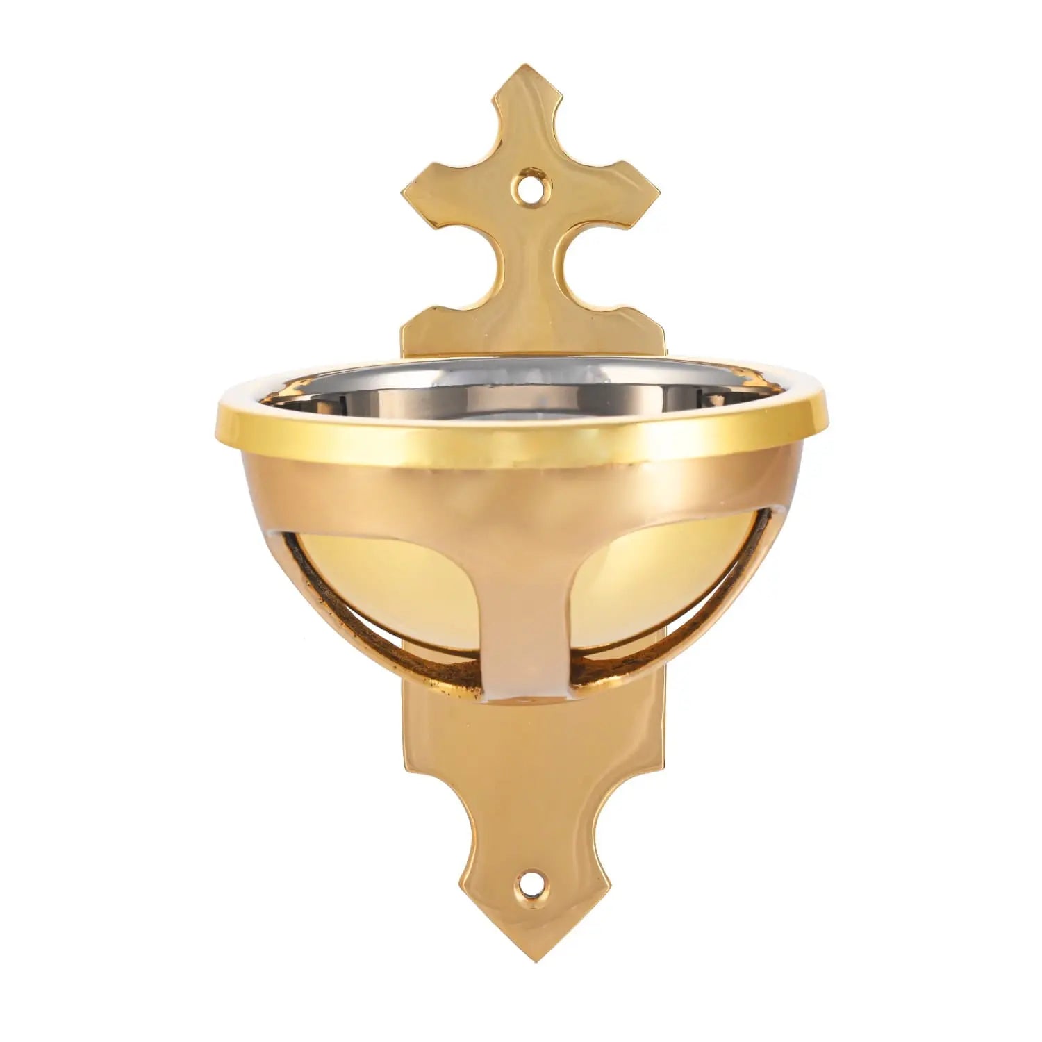 Brass Holy Water Font with Cross Handle