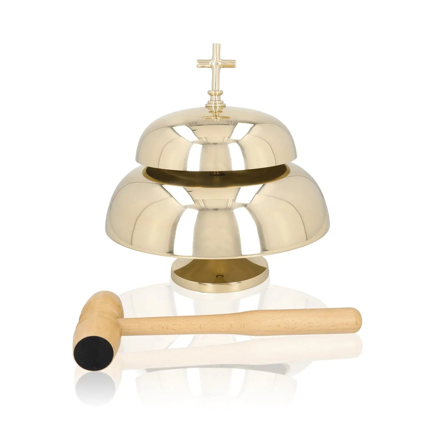 Double Brass Liturgical Gong with Wooden Mallet – 33 cm