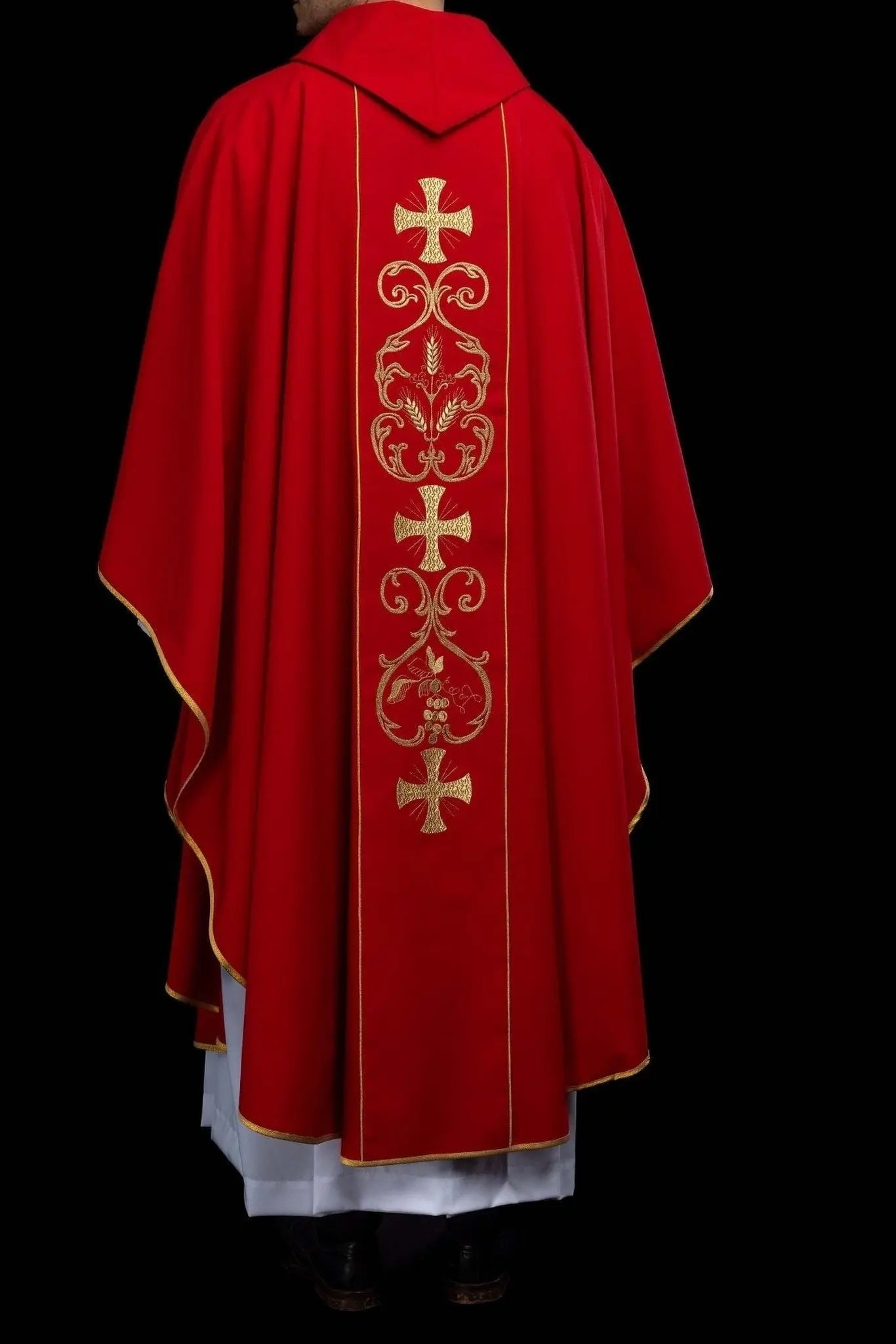 Red Liturgical Chasuble with Embroidered Band