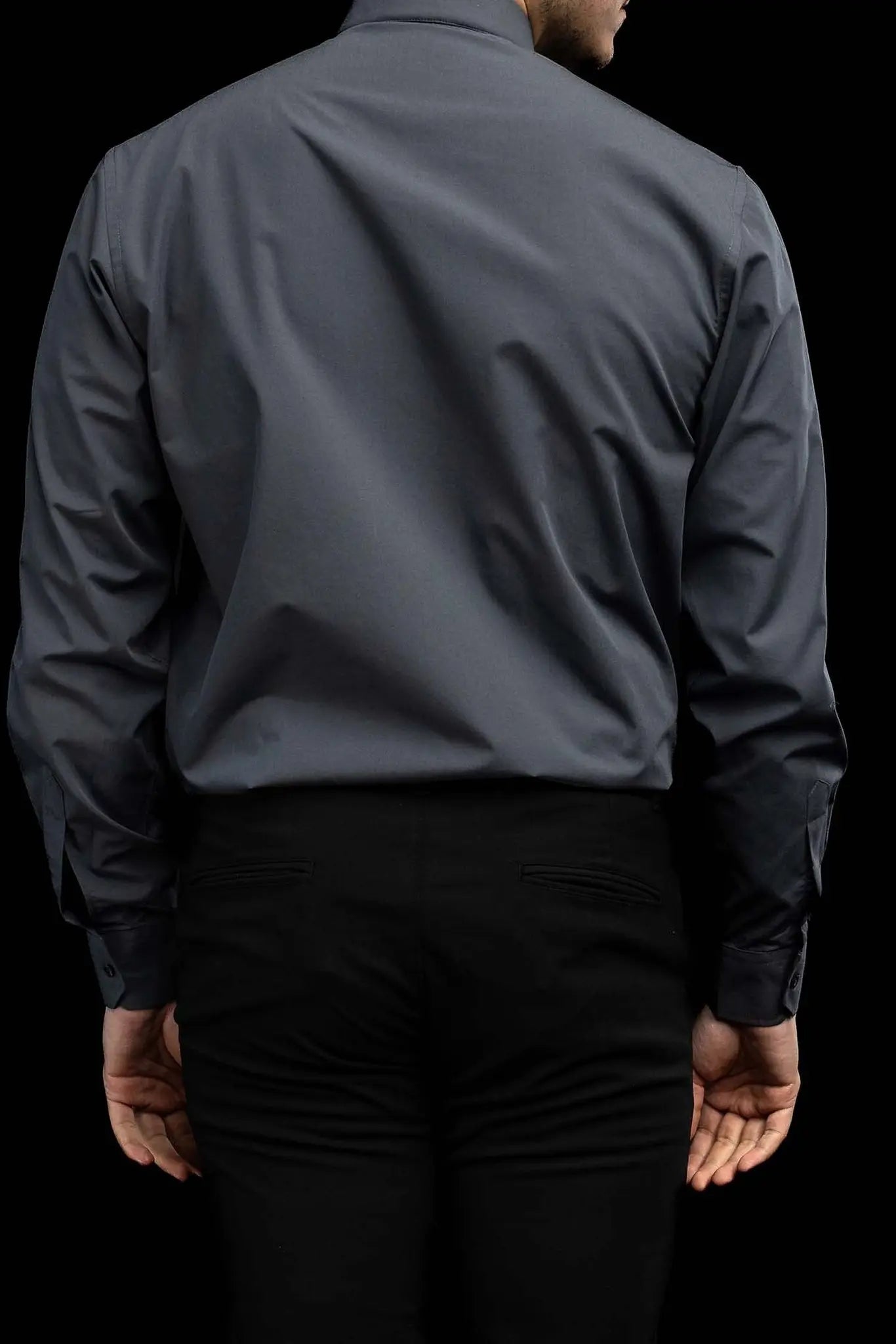 Clergy Shirt Dark Gray Long Sleeve with Collar Tab