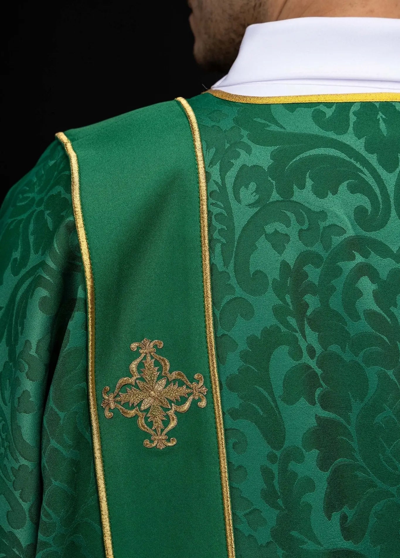 Green Jacquard Dalmatic with Gold Cross Embroidery